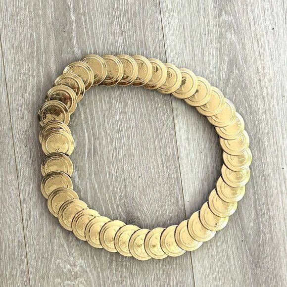 Stretch Belt Gold Coins Metal Discs Disco Textured Statement Waist Gypsy Boho - Picture 1 of 5